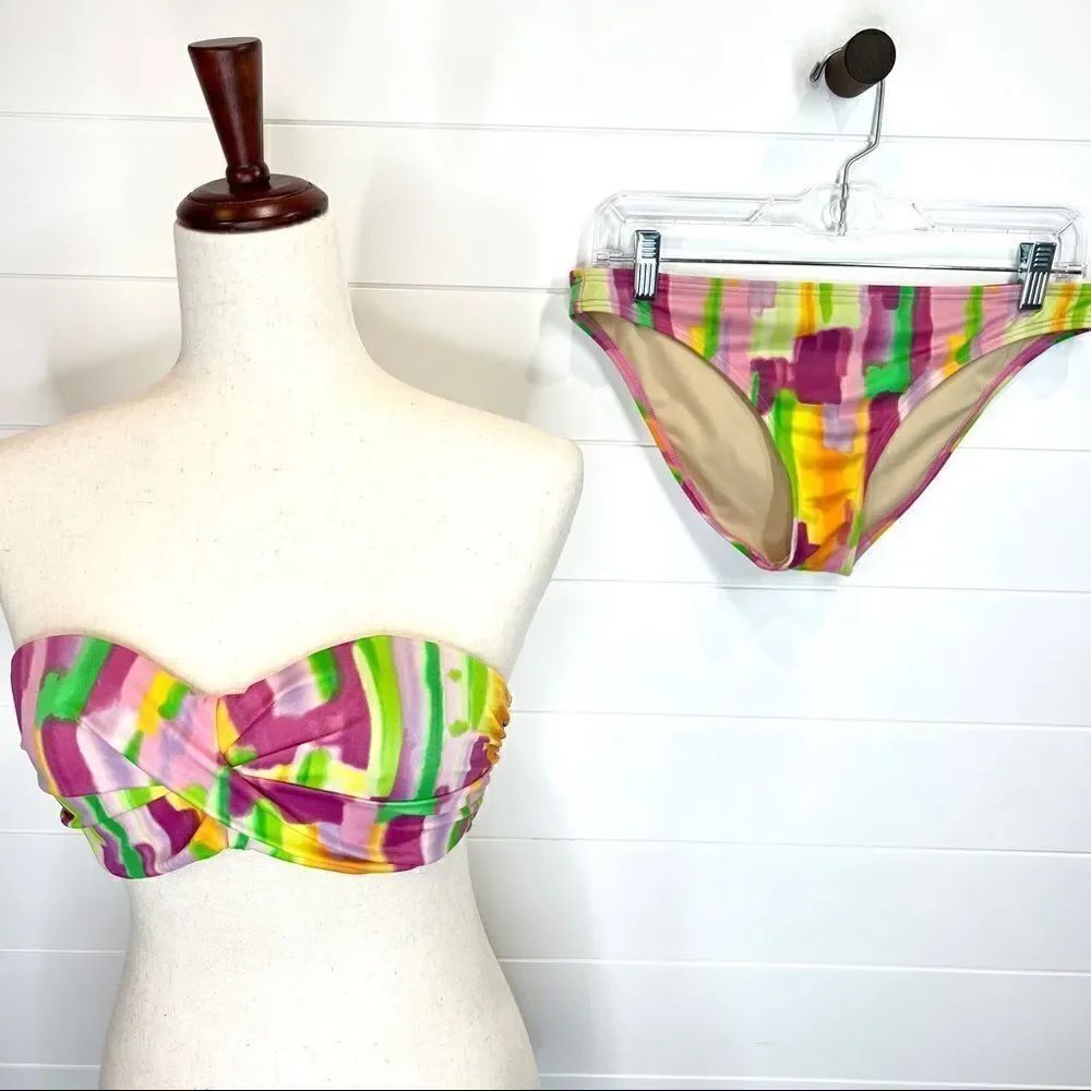 Victoria’s Secret Two Piece Twisted Bandeau Bikini 34D Medium multi color